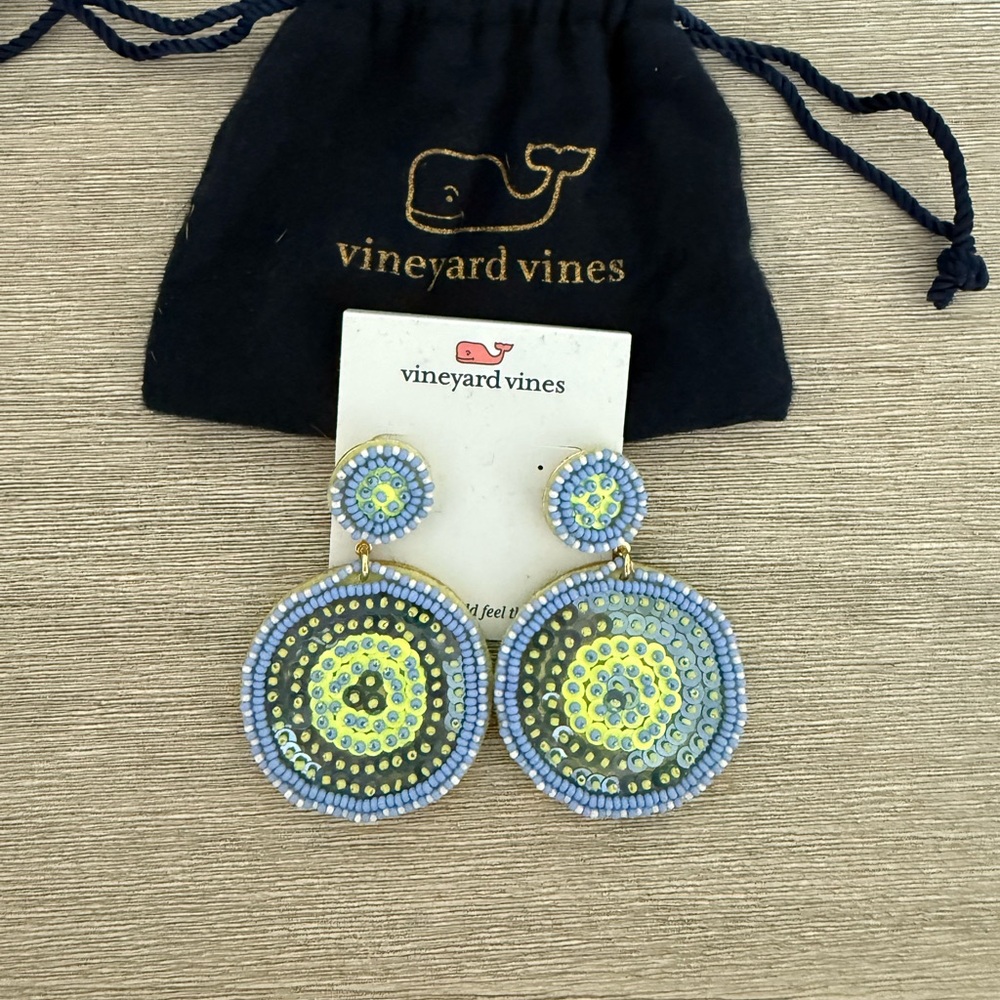 Vineyard Vines Circular Blue and Yellow Earrings